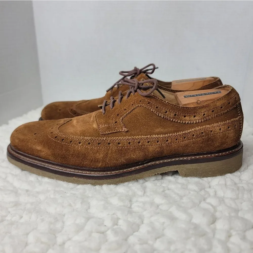 Trask Corbin Tan Suede Wingtip Oxford 12M Mens Vibram Sole Brogue Derby